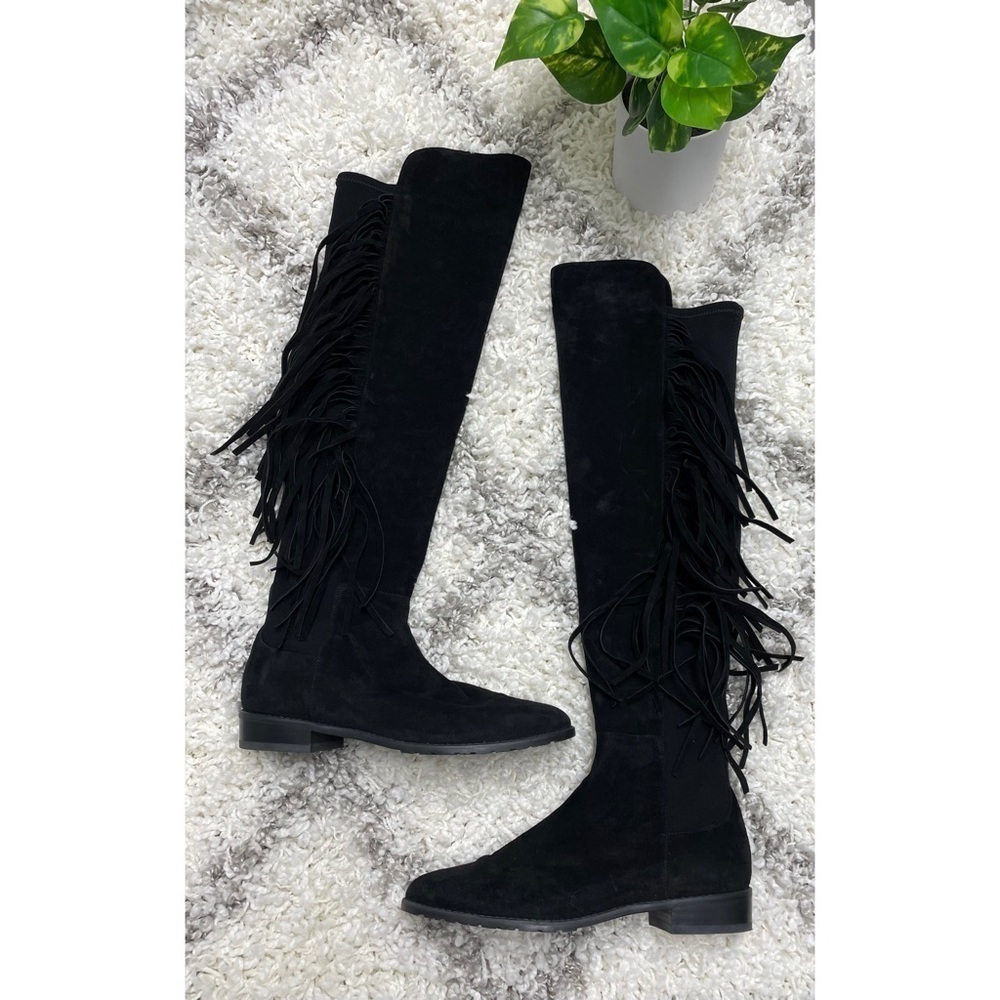 Stuart Weitzman Mane Fringe Black Suede Knee Boot size 6 - Picture 7 of 14